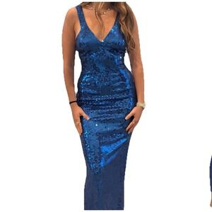 VTG Y2K Adrianna Papell Sequin Gown Mermaid Fairy‎ Royal Blue Formal Dress Sz 2